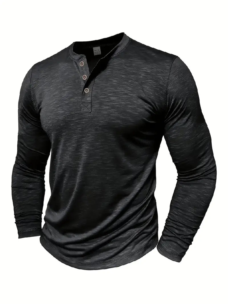 Herren Langarm Henley T-Shirt Mit Knopfleiste
