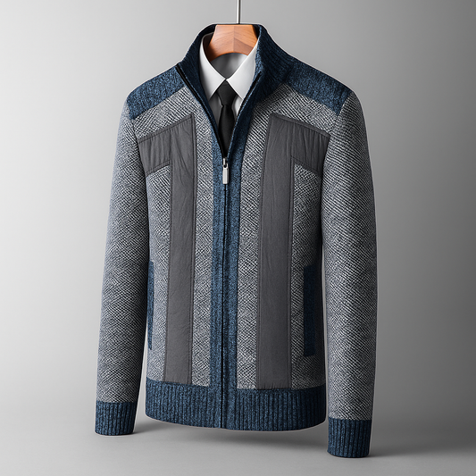 Herren Zip-Jacke aus Kaschmir-Mix mit strukturierten Einsätzen