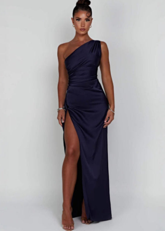 Ärmelloses Maxikleid Mit Schulterschlitz Für Damen – Satin-Stil