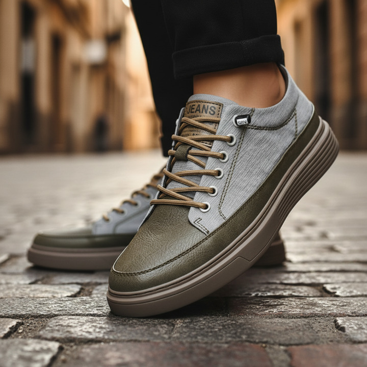 Men's sneakers made of synthetic leather with padded insole and rubber outsole