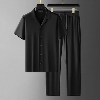 Herren Sommer-Set Aus Eisseide: Zweiteiliges Set Aus Hemd Und Hose, Kurzarm, Freizeit-Set