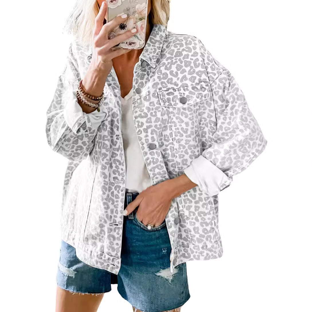 Damenmantel aus Denim-Mix mit langen Ärmeln, Schleifen-Detail und lockerem Schnitt