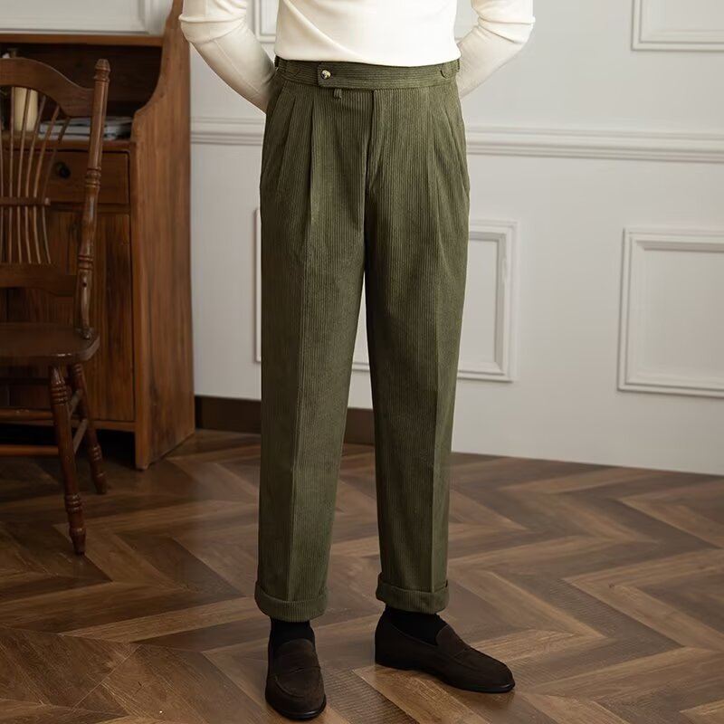 Men's Autumn Cropped Pants Straight Leg Mid-Rise Waist Drawstring