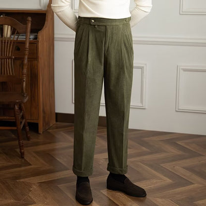 Men's Autumn Cropped Pants Straight Leg Mid-Rise Waist Drawstring