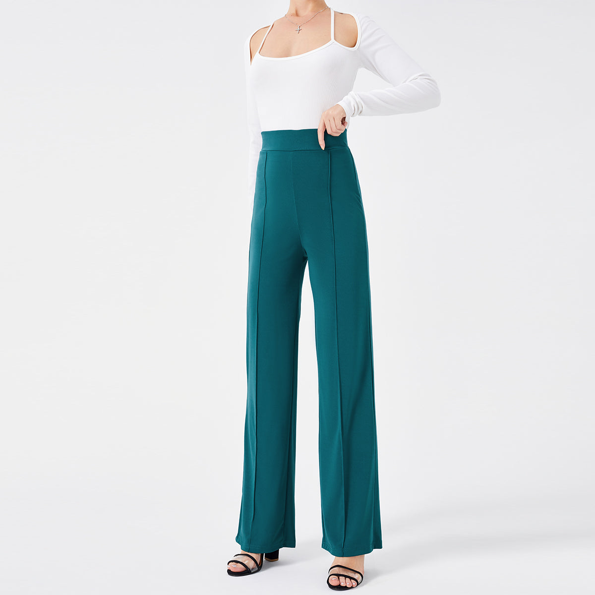 Damen Hochtaillen-Slim-Schlaghose in Unifarbe