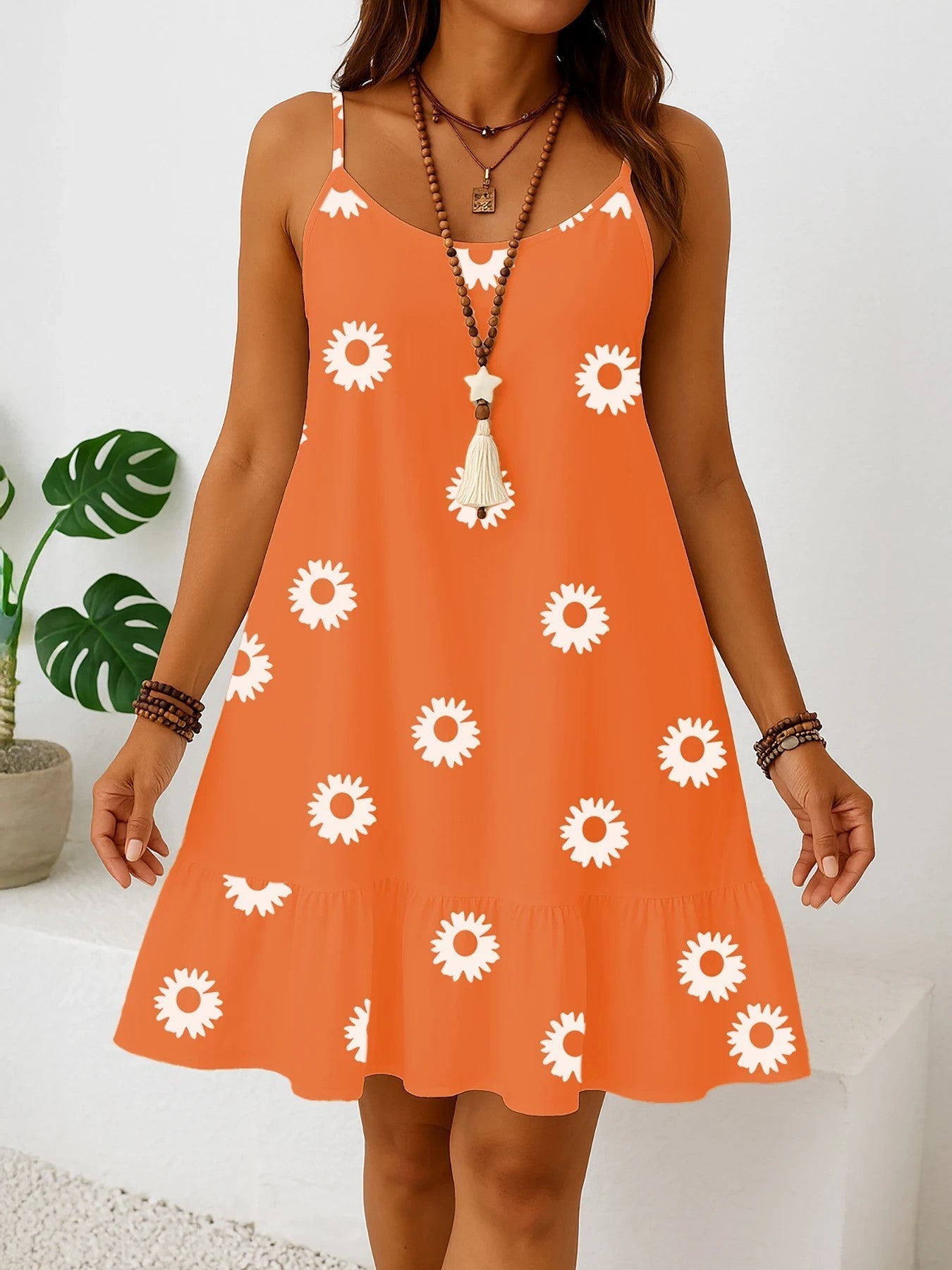 Damen Sommerkleid in Übergröße – Ärmellos Volant Saum Blumenmuster