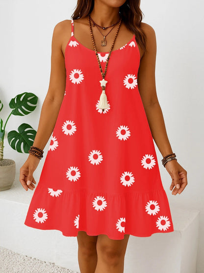 Damen Sommerkleid in Übergröße – Ärmellos Volant Saum Blumenmuster