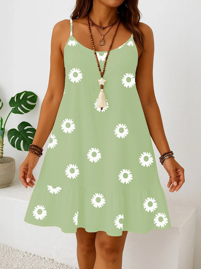 Damen Sommerkleid in Übergröße – Ärmellos Volant Saum Blumenmuster