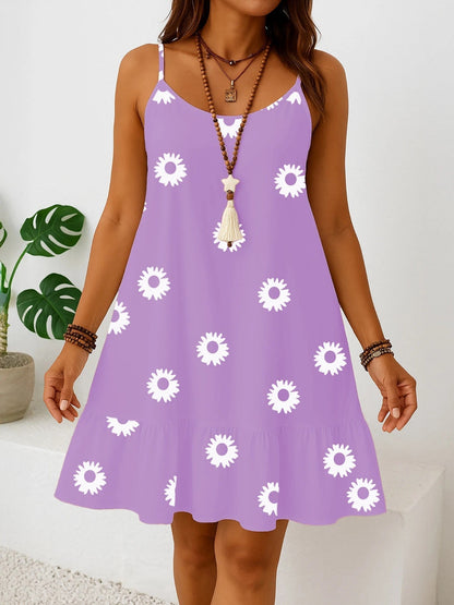 Damen Sommerkleid in Übergröße – Ärmellos Volant Saum Blumenmuster