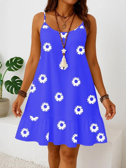 Damen Sommerkleid in Übergröße – Ärmellos Volant Saum Blumenmuster