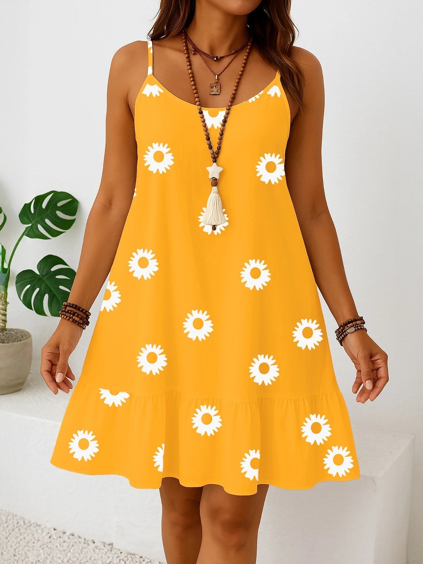 Damen Sommerkleid in Übergröße – Ärmellos Volant Saum Blumenmuster