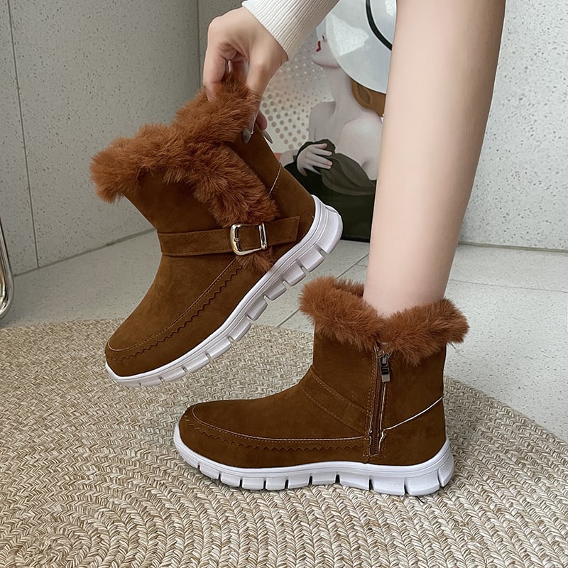 Damen Winter Stiefeletten mit Plüschfutter und Schnallen-Detail