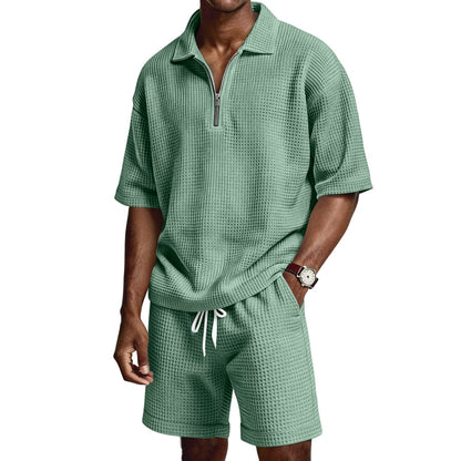 Herren Sommer Set mit Poloshirt und Shorts – Reißverschlusskragen