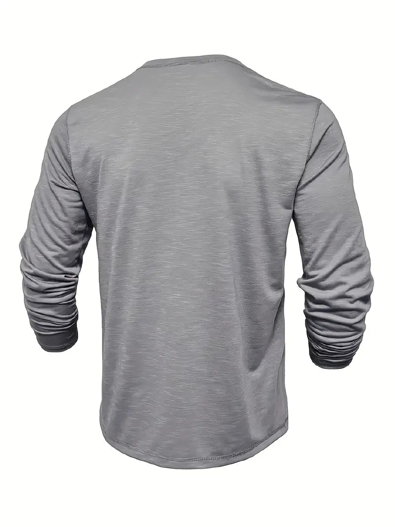 Herren Langarm Henley T-Shirt Mit Knopfleiste