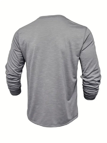 Herren Langarm Henley T-Shirt Mit Knopfleiste