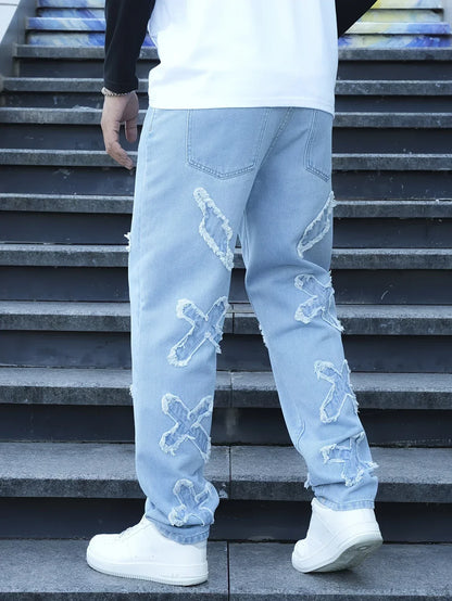 Herren Jeans mit Stickerei und lockerem Schnitt – Gerades Bein