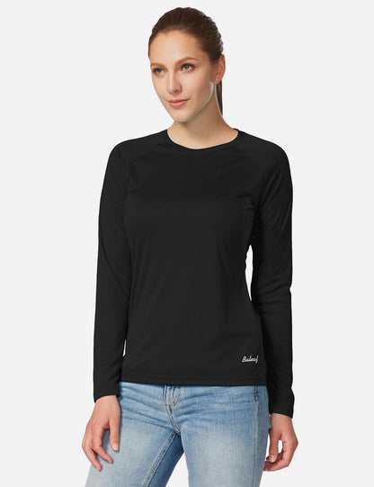 Women's sun protection shirt with round neckline and long raglan sleeve