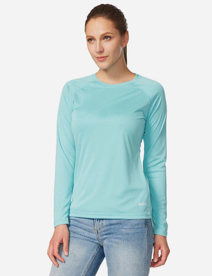 Women's sun protection shirt with round neckline and long raglan sleeve