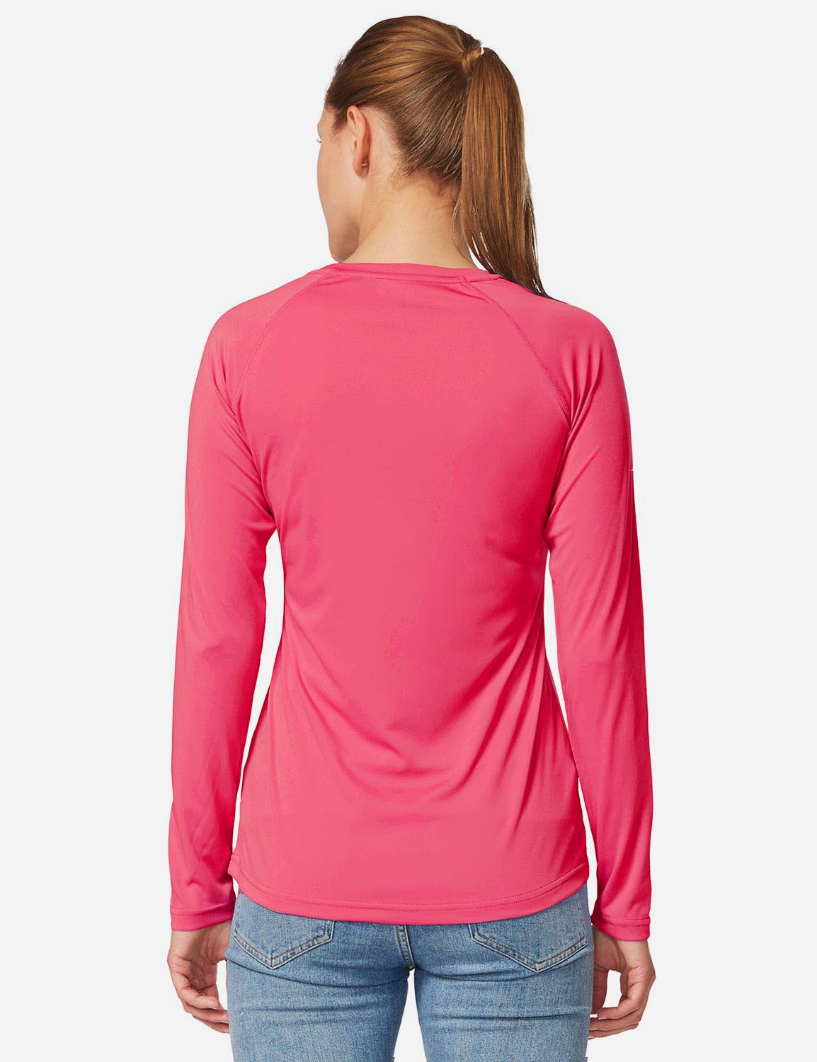 Women's sun protection shirt with round neckline and long raglan sleeve