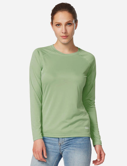 Women's sun protection shirt with round neckline and long raglan sleeve