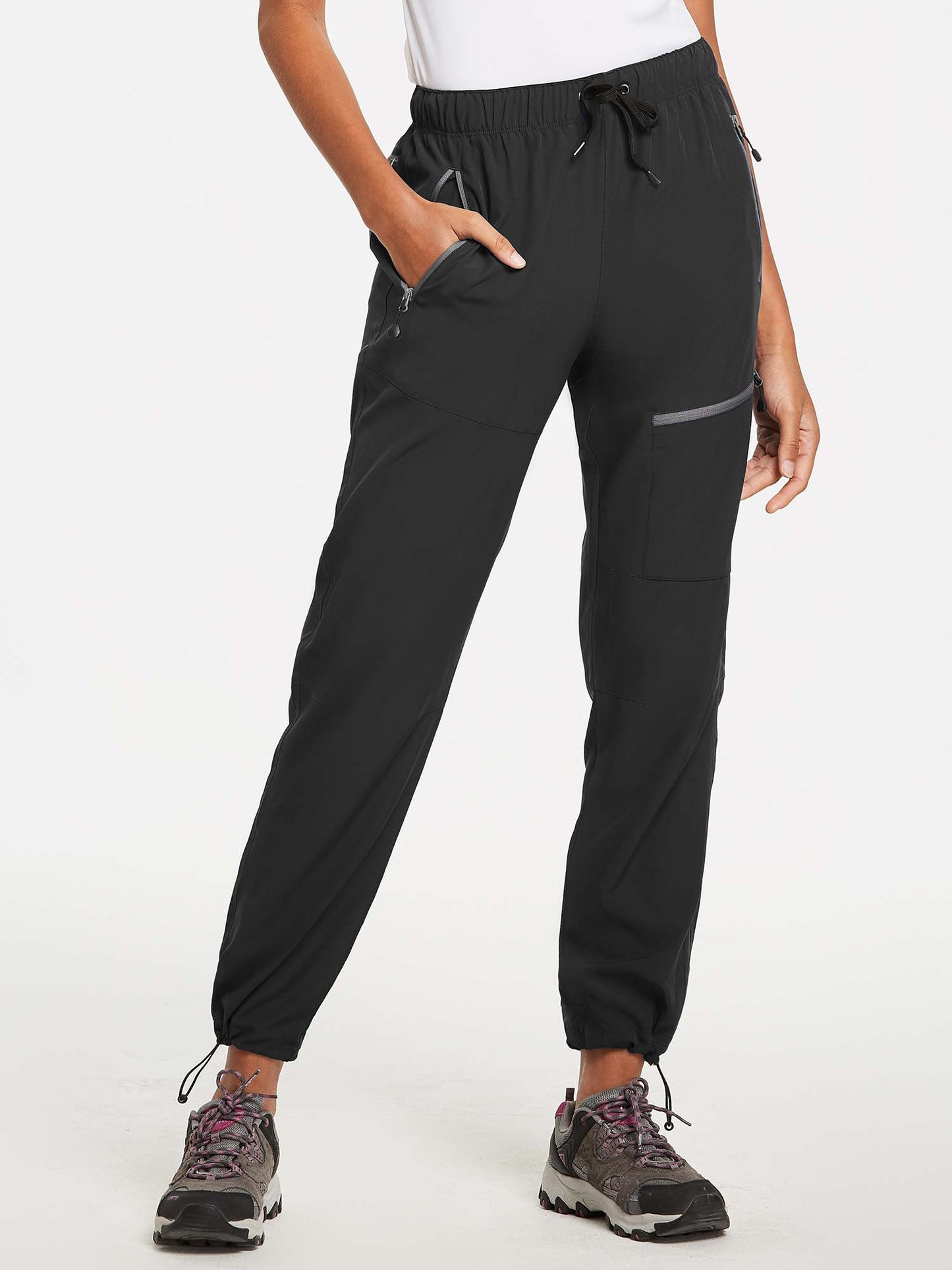 Damen Wanderhose Mit Kordelzug, Reißverschlusstaschen Und Verstellbaren Bündchen