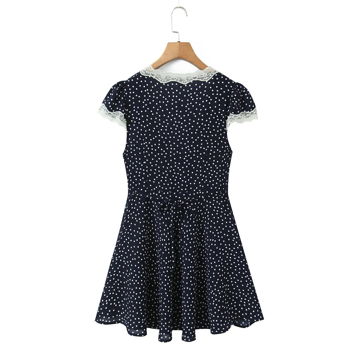 Damen Midikleid mit Polka Dot Muster – V Ausschnitt Taillengürtel Puffärmel