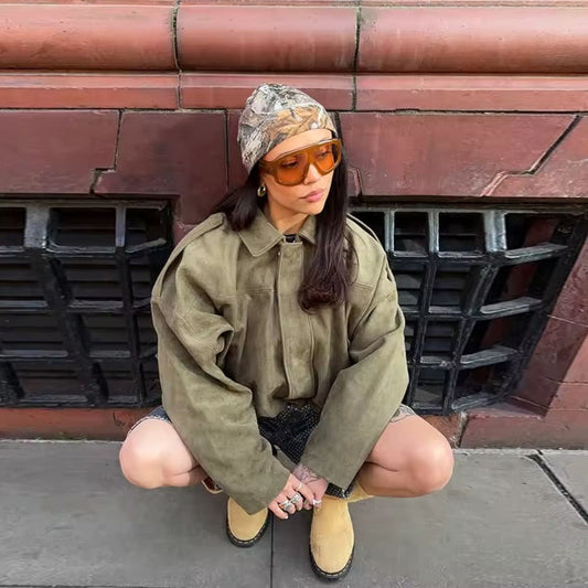 Damen Oversize Jacke Mit Wildleder Optik