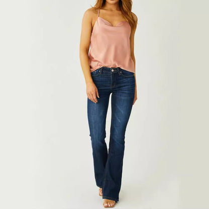 Women's flared jeans with mid-rise waist and fashionable bootcut design