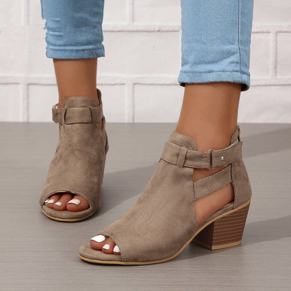 Damen-Sandalen Mit Hohem Absatz, Schnallenriemen Und Runder Zehenpartie