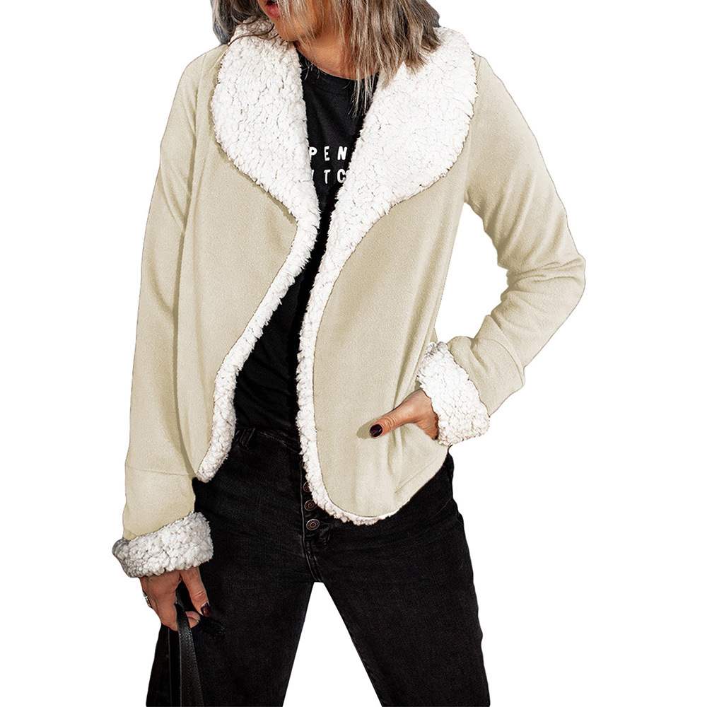Women's autumn jacket made of faux suede with long sleeves and solid color design