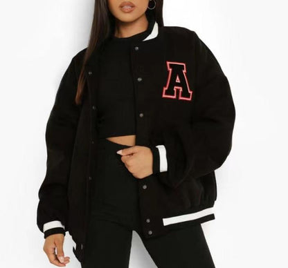 Damen Baseballjacke mit Letter-Print und Knopfleiste