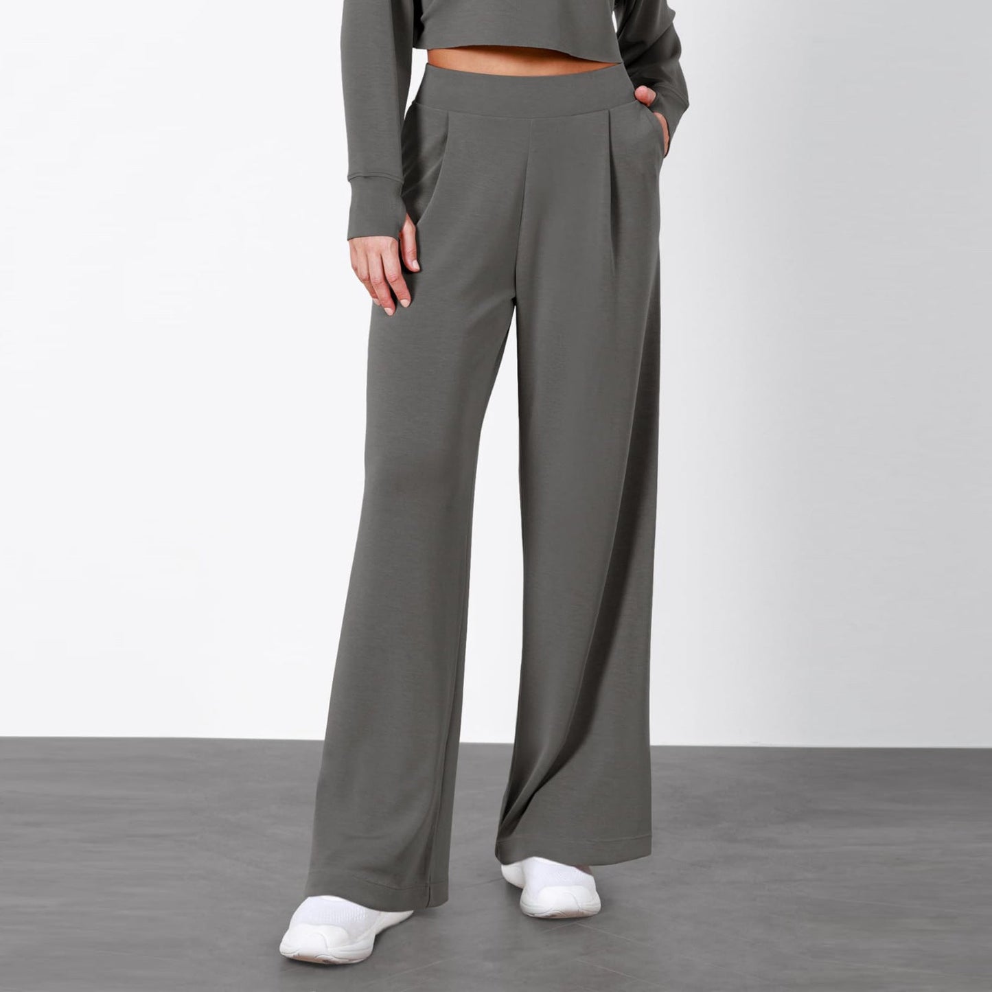 Damen-Hose mit hohem Bund und geradem Bein – Fließender Stil