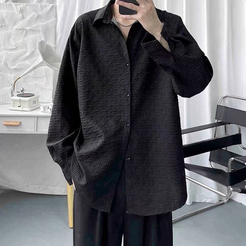 Herren Frühling Herbst Geprägtes Einfarbiges Jacquard-Strickjackenhemd Mit Langen Ärmeln Und Lockerer Passform