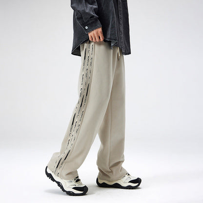 Herren Retro-Hose Mit Seitenstreifen, Geradem Bein, Drapiertem, Mittelhohem Bund Und Kordelzug