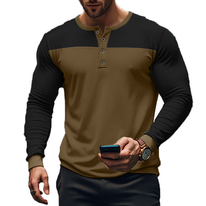 Herren Langarm-Henley-Shirt Color-Block – Baumwoll-Mix