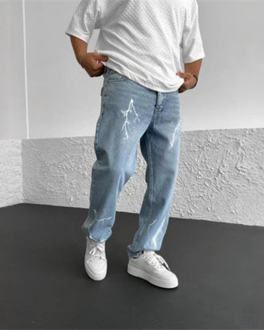 Men's spring trousers with straight cut and wide leg – with print