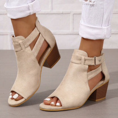 Damen-Sandalen Mit Hohem Absatz, Schnallenriemen Und Runder Zehenpartie