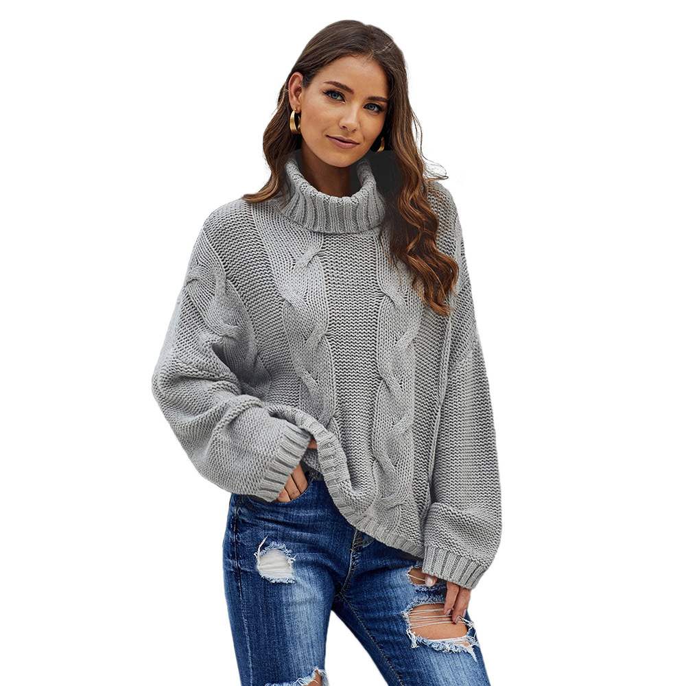 Women's Winter High-Neck Sweater Solid Color Long Sleeve