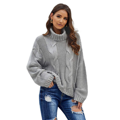 Women's Winter High-Neck Sweater Solid Color Long Sleeve