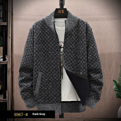Herren Strickpullover Reißverschluss Langarm Lockeres Design – Woll-Mischung
