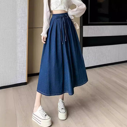Damen-Midirock mit hohem Bund und Falten in A-Linie – Eleganter Stil