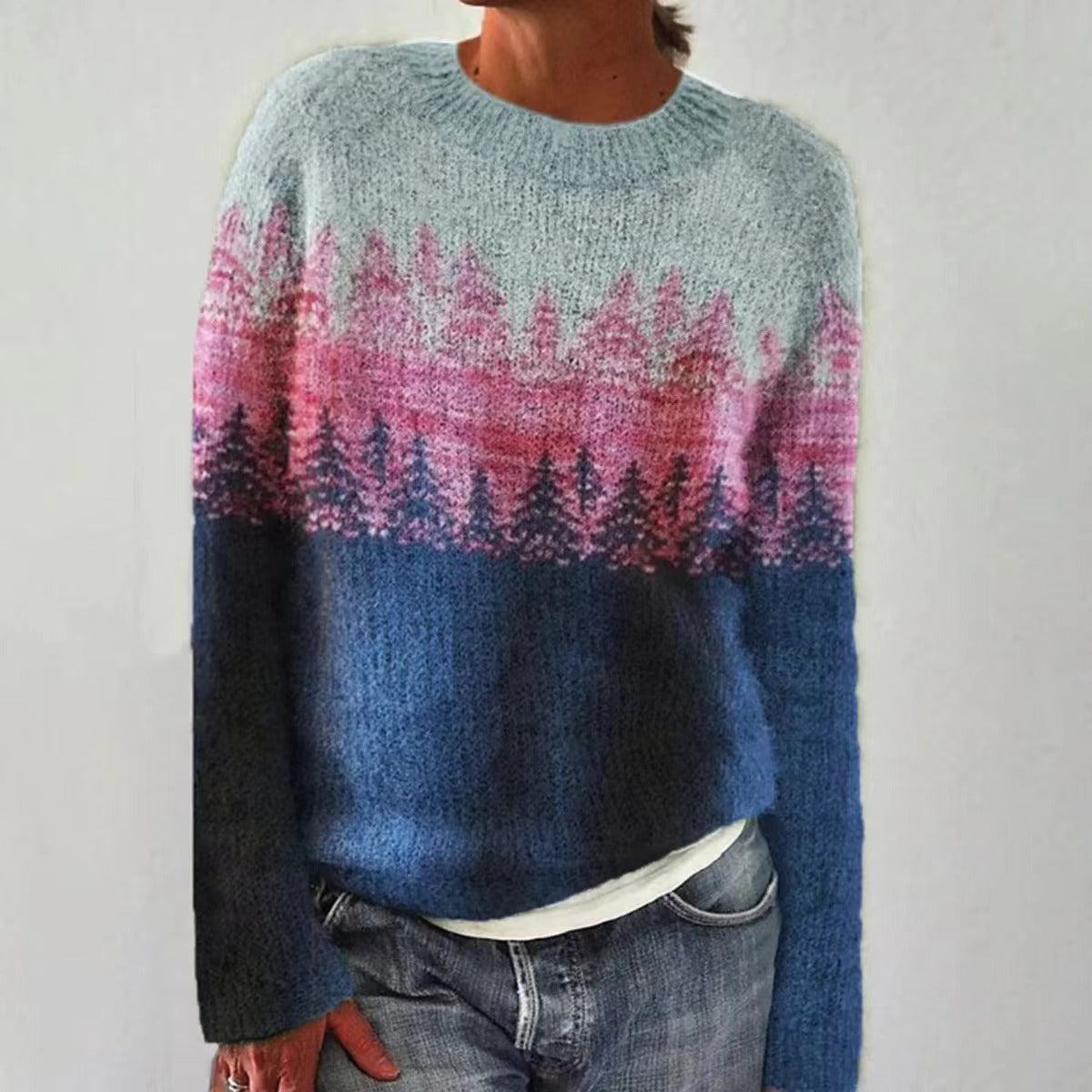 Women's Sweater with Long Sleeves, Solid Color Knitted Sweater