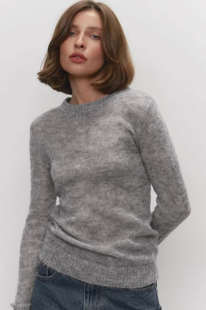 Damen-Feinstrickpullover mit Rundhalsausschnitt in halbtransparenter Optik