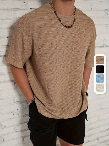 Herren Strick T-Shirt mit Struktur – Lockerer Schnitt Überschnittene Schultern