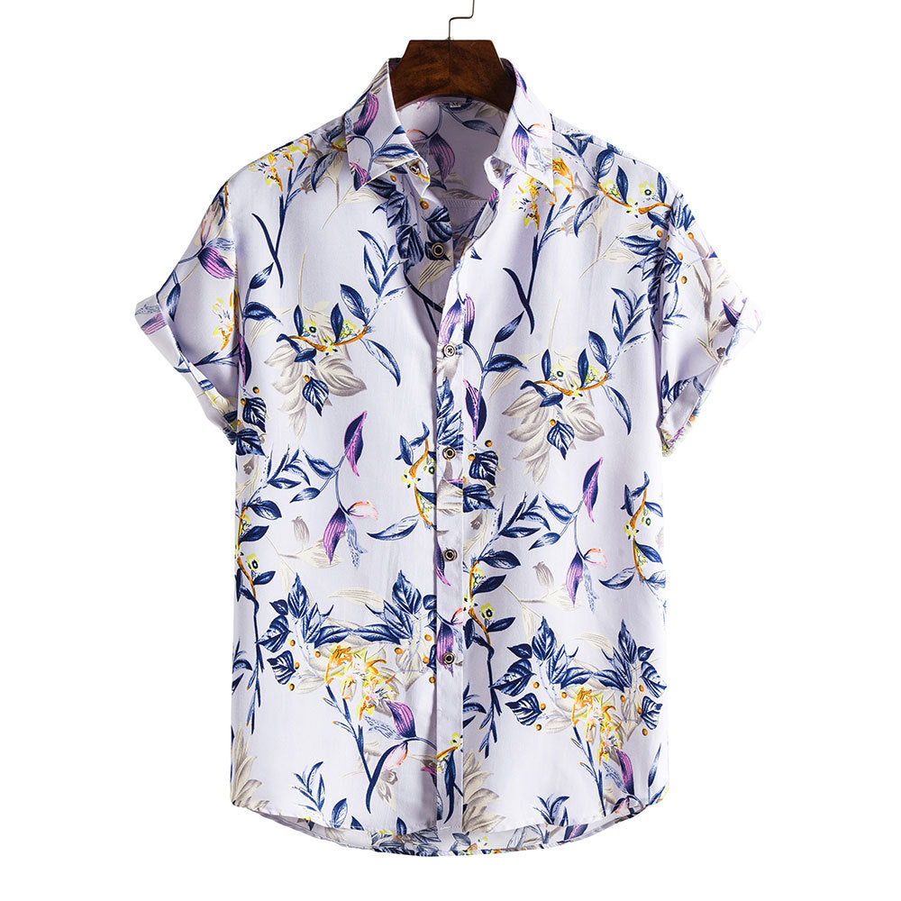 Herren Sommerhemd Mit Blumenmuster, Kurzarm, Reverskragen, Slim Fit, Urlaubs-Top