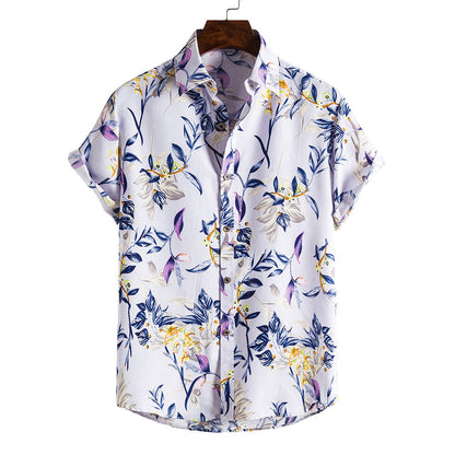 Herren Sommerhemd Mit Blumenmuster, Kurzarm, Reverskragen, Slim Fit, Urlaubs-Top