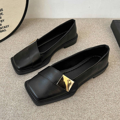 Damen-Ballerinas Mit Eckiger Zehenpartie Und Metallschnalle Zum Hineinschlüpfen
