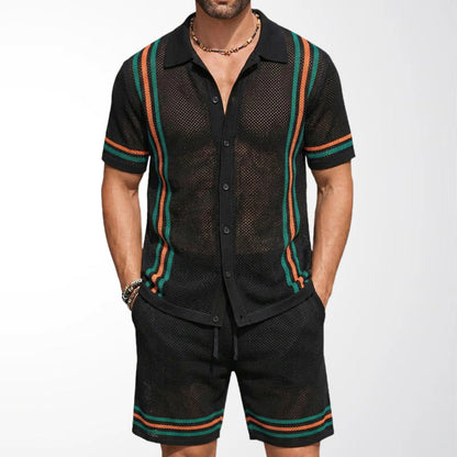 Men's Polo Shirt and Shorts, Two-Piece Set of Knit Sweater and Shorts