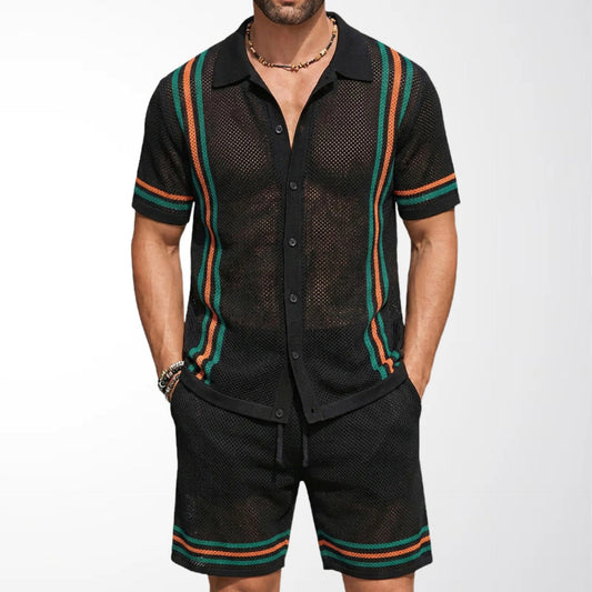 Herren-Polohemd Und Shorts, Zweiteiliges Set Aus Strickpullover Und Shorts