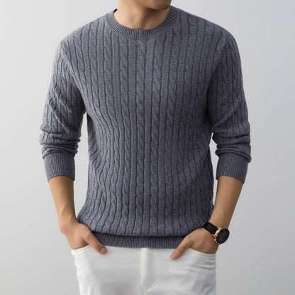 Herren Jacquard Pullover Lockerer Schnitt Langarm – Woll-Mischung